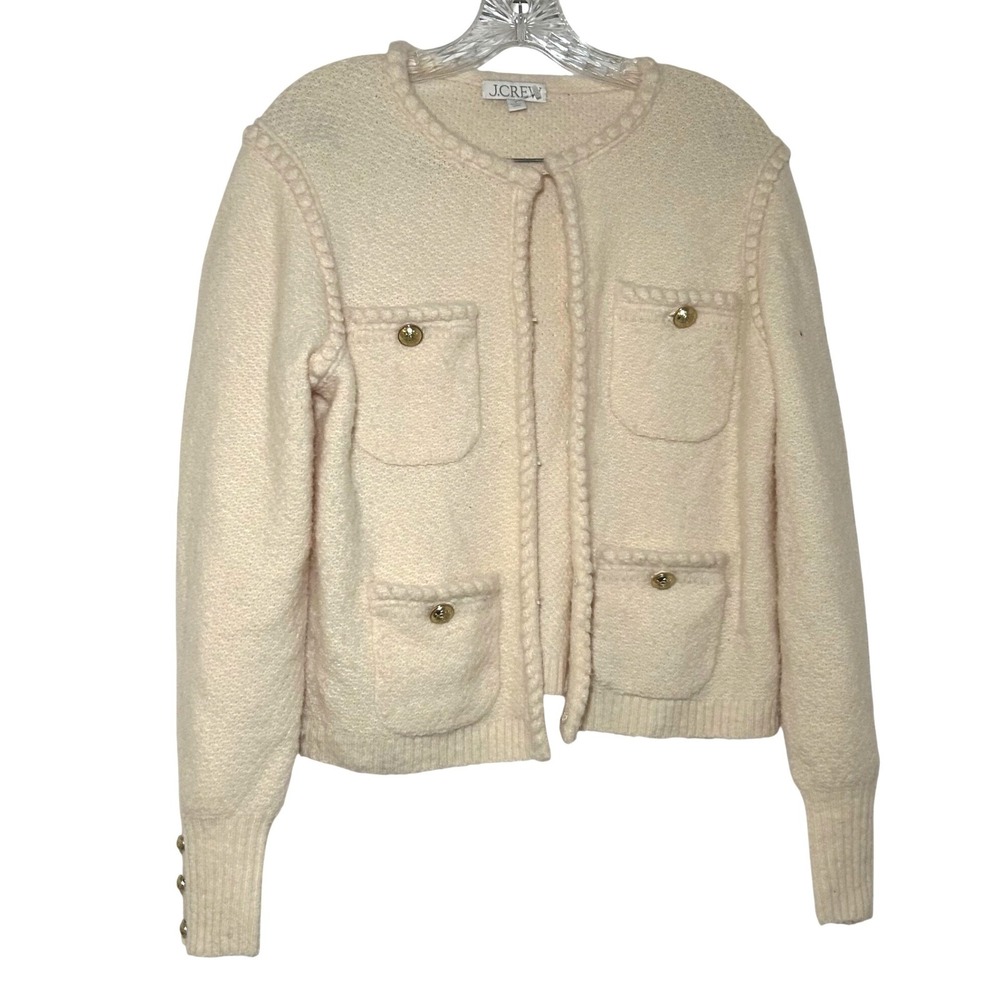 J.Crew Women Ivory Merino Wool Alpaca Blend Lady Jacket Cardigan BM246 Small
